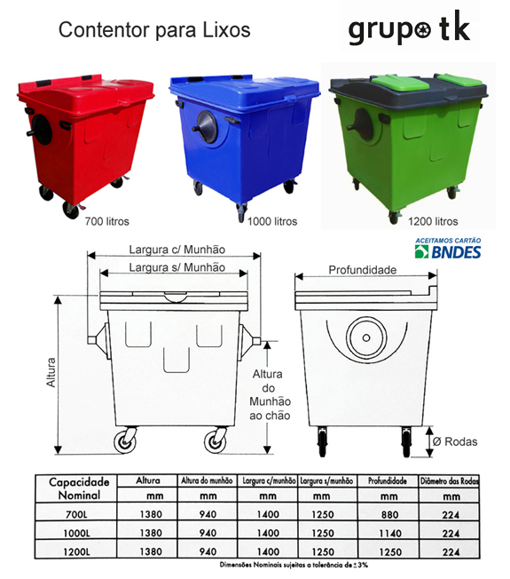 CONTENTOR DE LIXO - 700, 1000 e 1200 litros